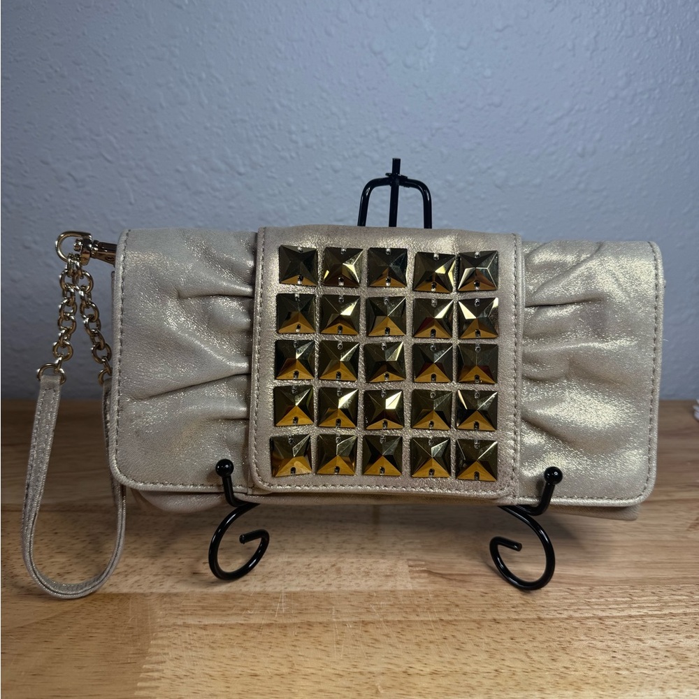 Stuart Weitzman Gold Studded Clutch Wristlet